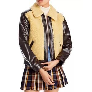 MOTHER The Sidecar Jacket Women’s Size L Midweight Sherpa Patent Leather Trim